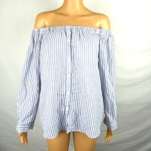 Trovata Birds of Paradise Striped Off the Shoulder Button Front Blouse Large